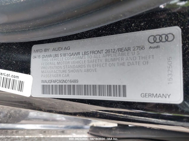 WAUGFAFC6GN016489 Audi A6 2.0t Premium Plus
