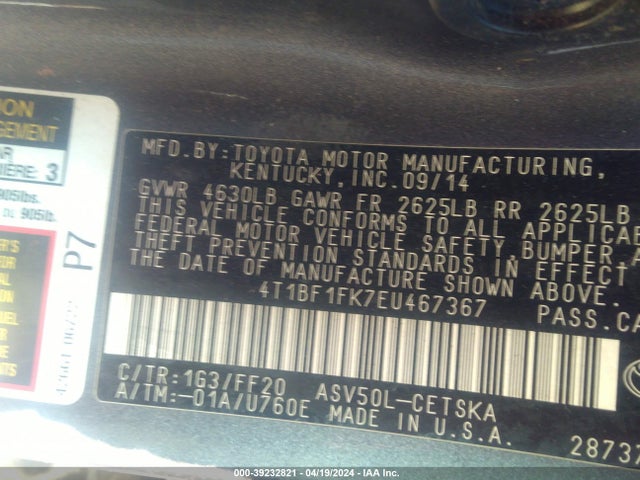 Toyota CAMRY SE 2014 4T1BF1FK7EU467367 Image 9