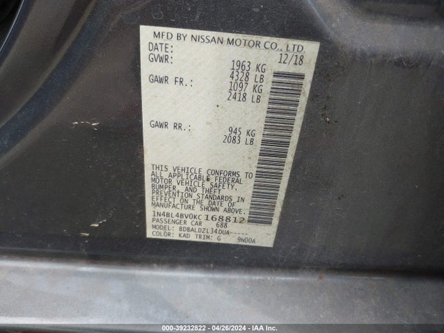 Nissan Altima 2.5 S 2019 1N4BL4BV0KC168812 Image 9