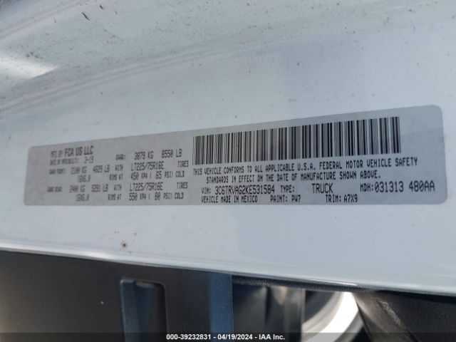 3C6TRVAG2KE531584 RAM Promaster 1500 Low Roof 136 Wb