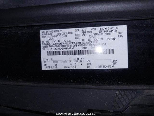 1FTYR2CM2GKB56834 Ford Transit-250