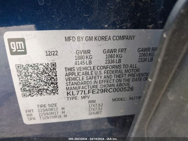 KL77LFE29RC000526 Chevrolet Trax Fwd Sp