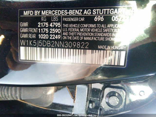 W1K5J5DB2NN309822 Mercedes-Benz Amg Cla 45 4matic