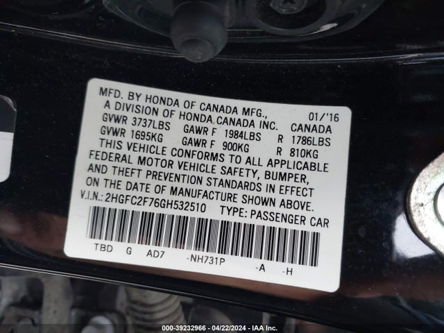 Honda CIVIC EX 2016 2HGFC2F76GH532510 Image 9