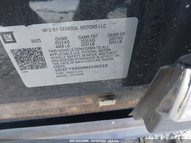 1G1FY6S00M4105518 Chevrolet 2021