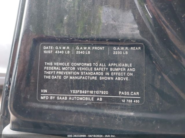 2008 SAAB 9-3 YS3FB49Y181107920 Photo 8