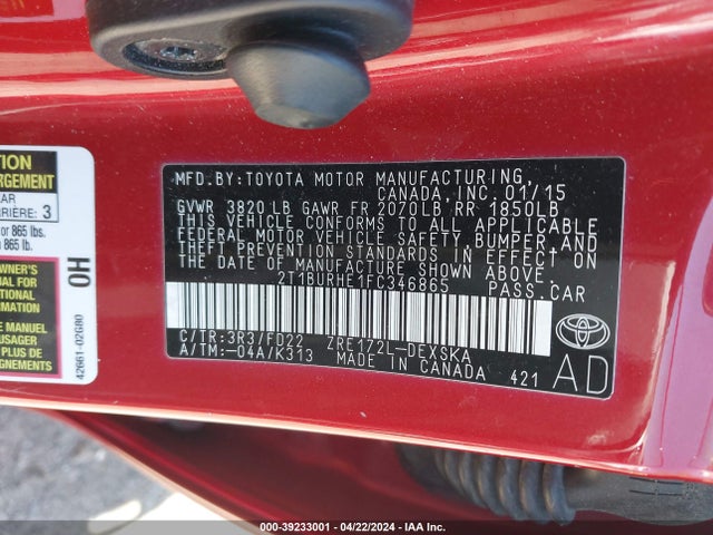 Toyota Corolla S Plus 2015 2T1BURHE1FC346865 Image 9