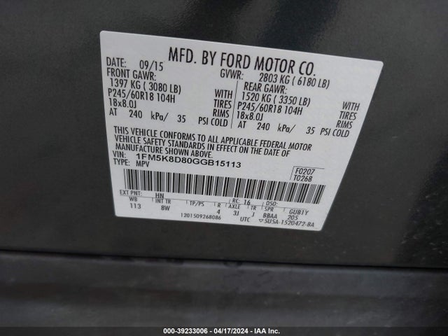 Ford EXPLORER XLT 2016 1FM5K8D80GGB15113 Image 9