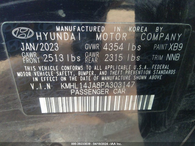 Hyundai SONATA SEL 2023 KMHL14JA8PA303147 Image 9