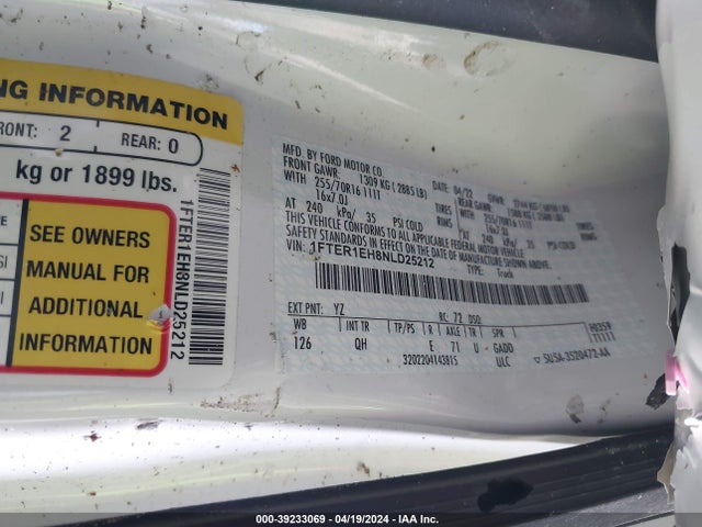 Ford RANGER XL 2022 1FTER1EH8NLD25212 Image 9