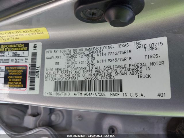 5TFJU4GN9FX087981 Toyota Tacoma Prerunner V6