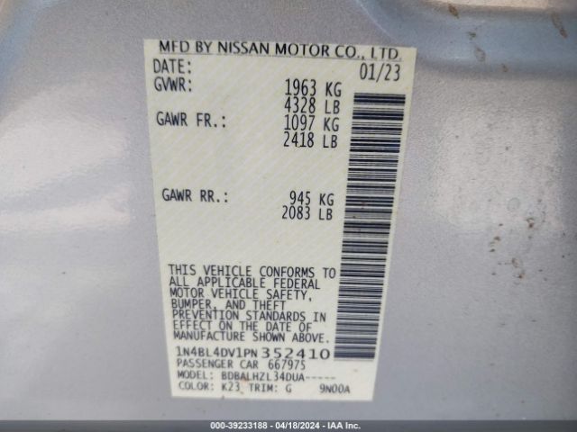 1N4BL4DV1PN352410 Nissan Altima Sv Fwd