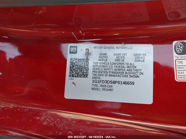 Chevrolet Camaro Rwd  2lt 2023 1G1FD3DS8P0146659 Image 9