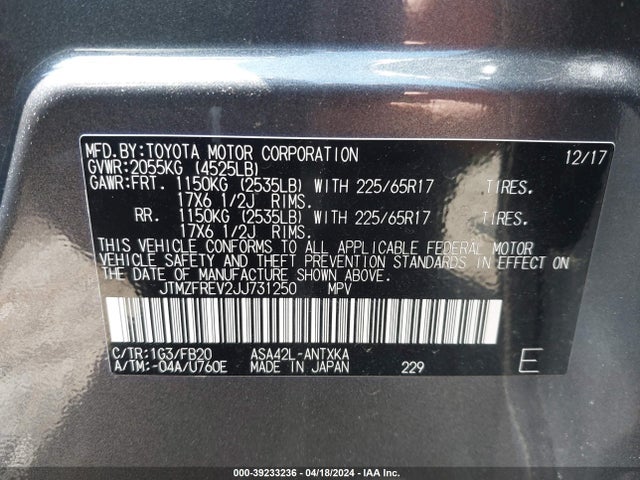 Toyota RAV4 LE 2018 JTMZFREV2JJ731250 Image 9