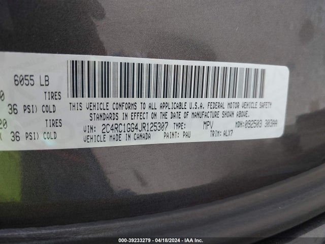 2C4RC1GG4JR125307 Chrysler Pacifica Limited
