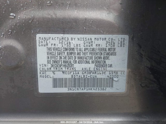 Nissan Versa 1.6 Sv 2017 3N1CN7AP1HK425382 Image 9