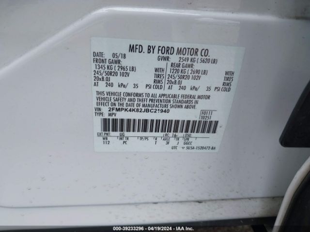 2018 FORD EDGE 2FMPK4K82JBC21940 Photo 8
