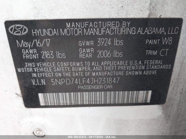Hyundai ELANTRA SE 2018 5NPD74LF4JH231847 Image 9