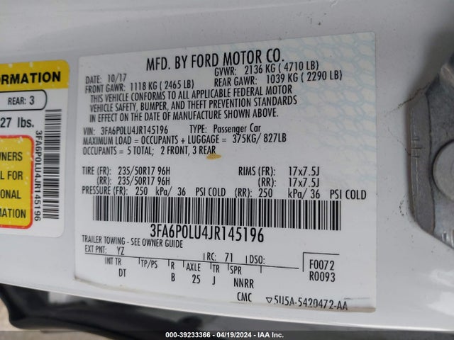 Ford Fusion Hybrid Se 2018 3FA6P0LU4JR145196 Image 9