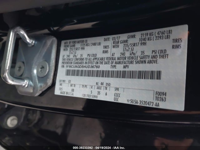 Ford ESCAPE SE 2017 1FMCU9GD5HUD36760 Image 9