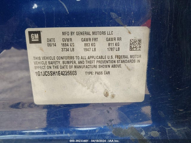 Chevrolet Sonic Lt Auto 2014 1G1JC5SH1E4226603 Image 9