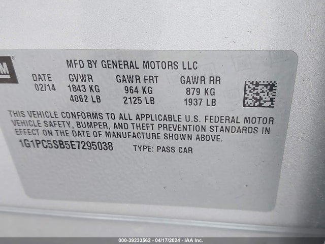 Продаж на аукціоні авто 2014 Chevrolet Cruze 1lt Auto, vin: 1G1PC5SB5E7295038, номер лоту: 39233562