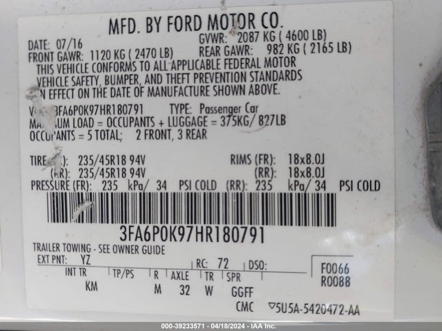Ford Fusion Titanium 2017 3FA6P0K97HR180791 Image 9