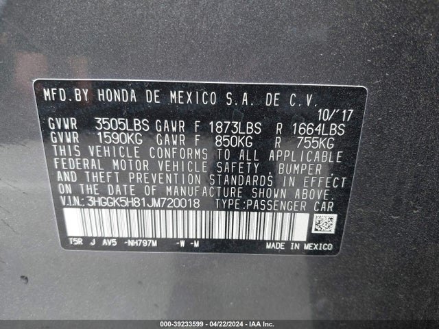 Honda FIT EX 2018 3HGGK5H81JM720018 Image 9