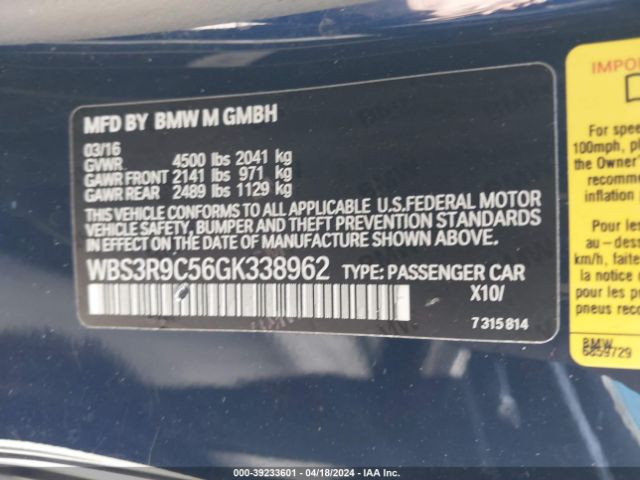 WBS3R9C56GK338962 BMW M4