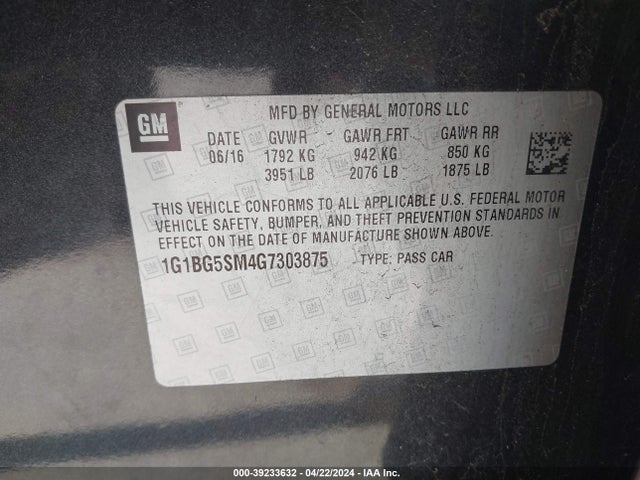 Chevrolet Cruze Premier Auto 2016 1G1BG5SM4G7303875 Image 9