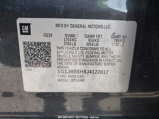 Chevrolet Sonic Ls Auto 2018 1G1JB5SH8J4122817 Image 9