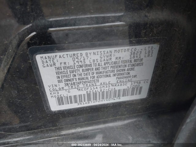 Nissan SENTRA S 2017 3N1AB7AP2HY407678 Image 9