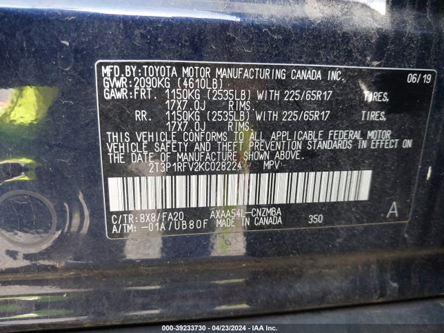 Toyota Rav4 Xle 2019 2T3P1RFV2KC028224 Image 9