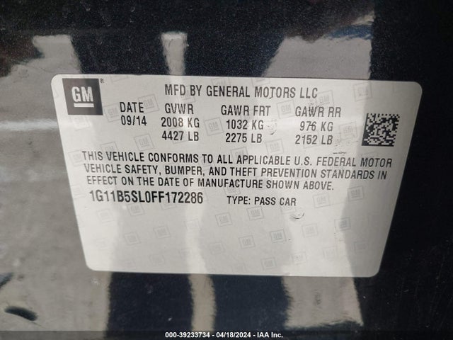 Chevrolet MALIBU LS 2015 1G11B5SL0FF172286 Image 9