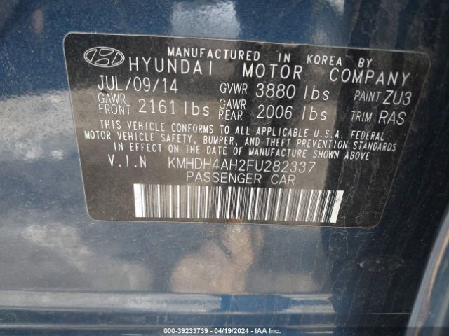 KMHDH4AH2FU282337 Hyundai Elantra Sport