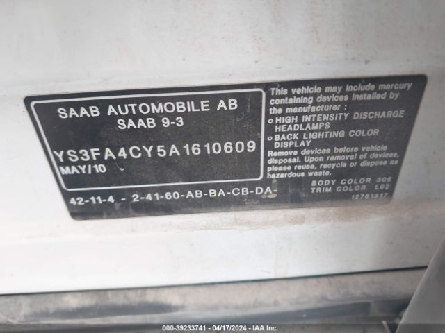 2010 SAAB 9-3 YS3FA4CY5A1610609 Photo 8