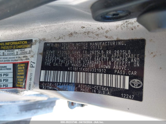 Toyota CAMRY SE 2014 4T1BF1FK0EU321912 Image 9