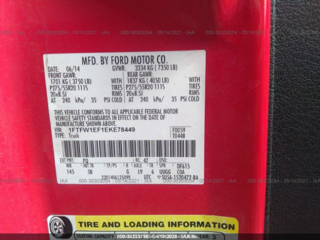 1FTFW1EF1EKE78449 Ford F-150 Fx4