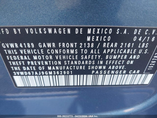 3VWD67AJ9GM362901 Volkswagen Jetta 1.4t Se