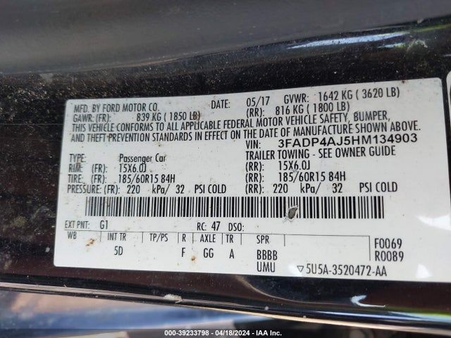 Ford FIESTA S 2017 3FADP4AJ5HM134903 Image 9