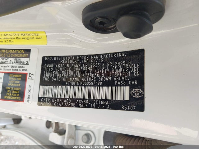 Toyota CAMRY XLE 2016 4T1BF1FK0GU587188 Image 9