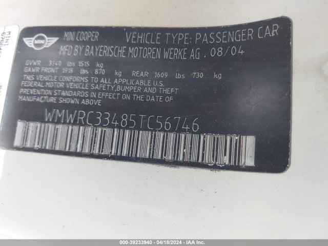 2005 MINI COOPER WMWRC33485TC56746 Photo 8