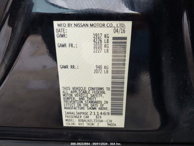 Nissan Altima 2.5 Sr 2016 1N4AL3APXGC211469 Image 9