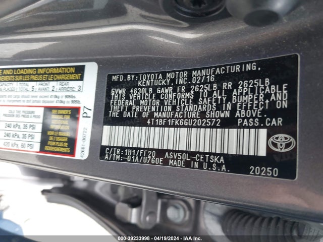 Toyota CAMRY SE 2016 4T1BF1FK6GU202572 Image 9