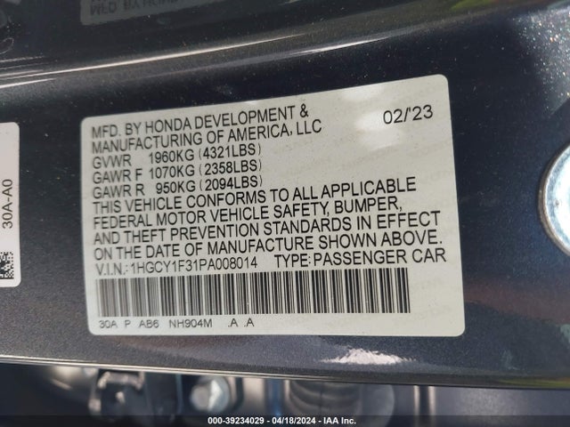 Honda ACCORD EX 2023 1HGCY1F31PA008014 Image 9