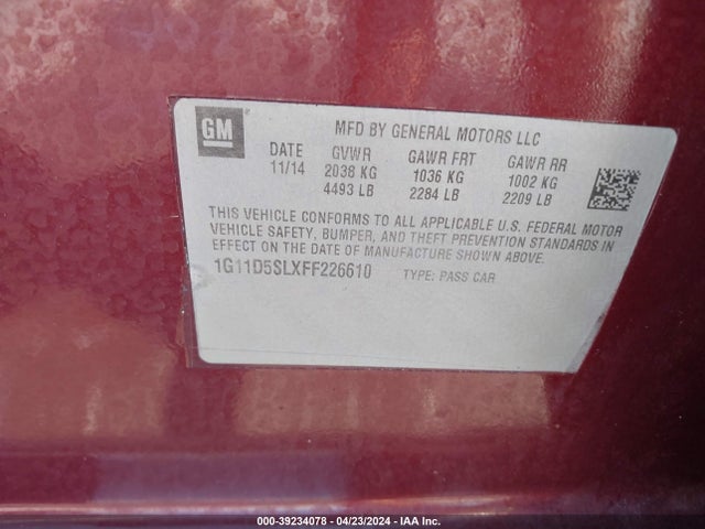 Chevrolet MALIBU 2LT 2015 1G11D5SLXFF226610 Image 9