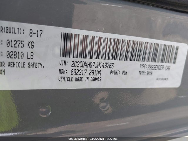 2C3CDXHG7JH143766 Dodge Charger Sxt Plus Rwd