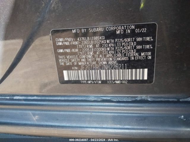 JF2GTHRC7NH226211 Subaru Crosstrek Sport