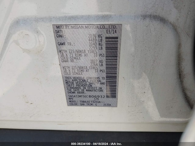 Nissan Rogue Sl 2014 5N1AT2MT5EC806932 Image 9