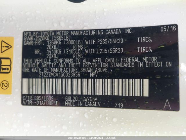 2T2ZZMCA1GC023856 Lexus RX 350
